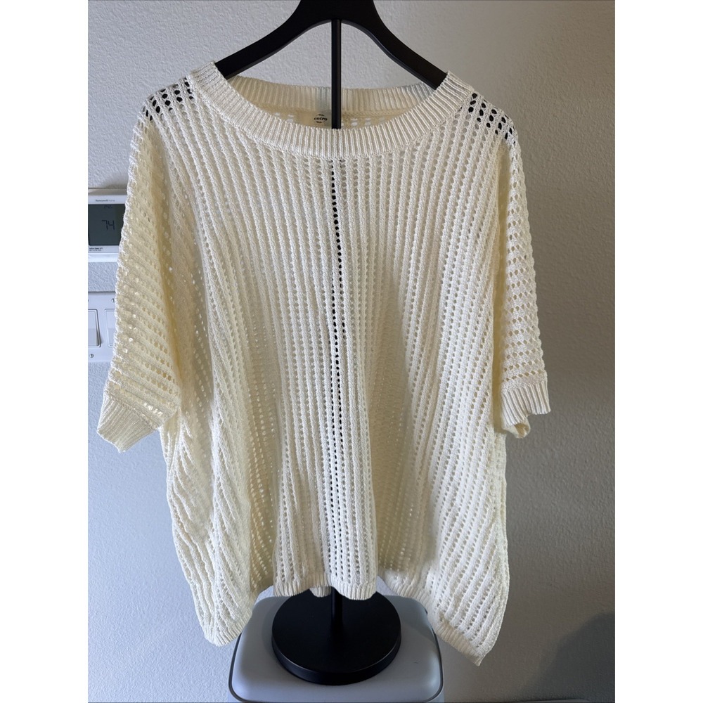 Entro Women's Oversized Open Weave Knit Sweater Cream Size Large